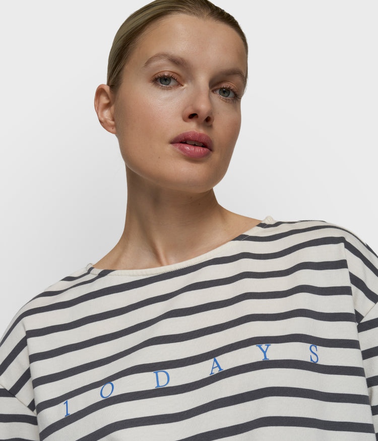 boothals top strepen | ecru/steel blue