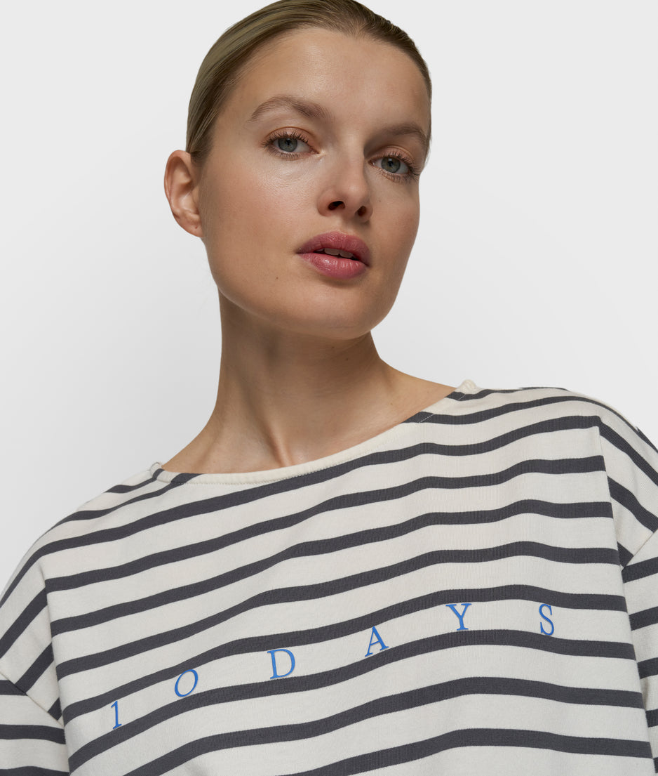 boothals top strepen | ecru/steel blue