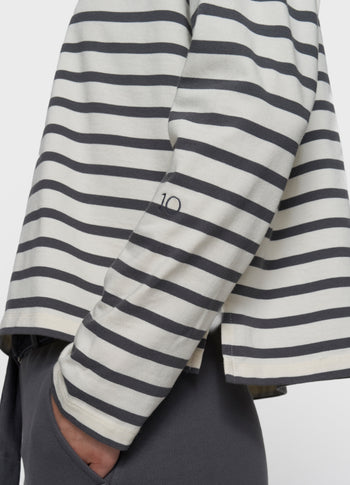 boothals top strepen | ecru/steel blue