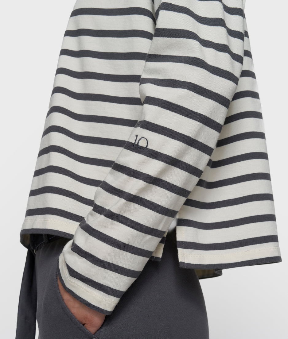 boothals top strepen | ecru/steel blue
