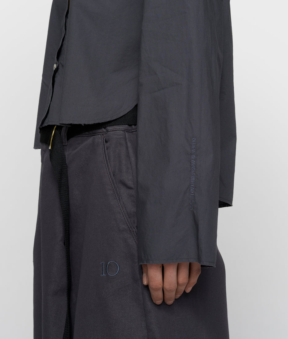 cropped shoulder blouse | steel blue