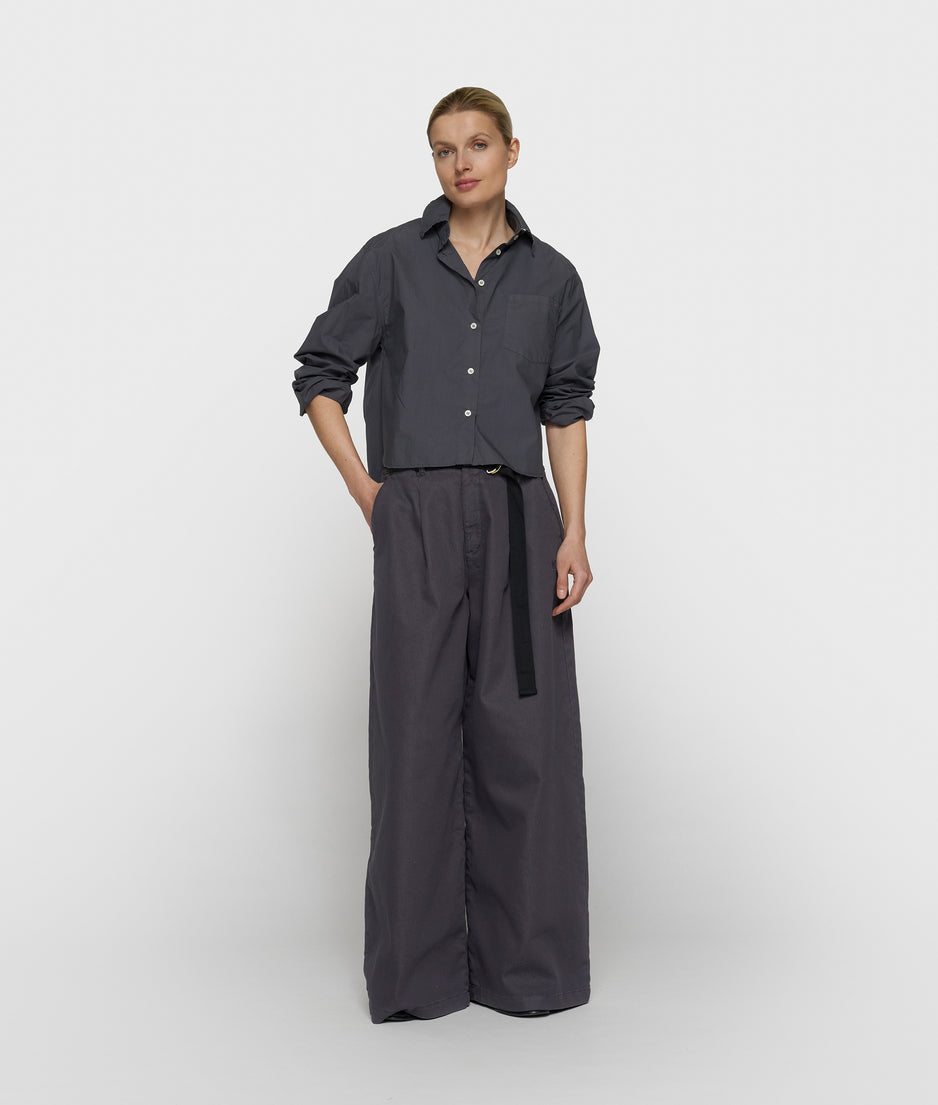 cropped shoulder blouse | steel blue