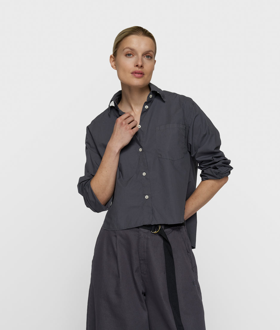 cropped shoulder blouse | steel blue