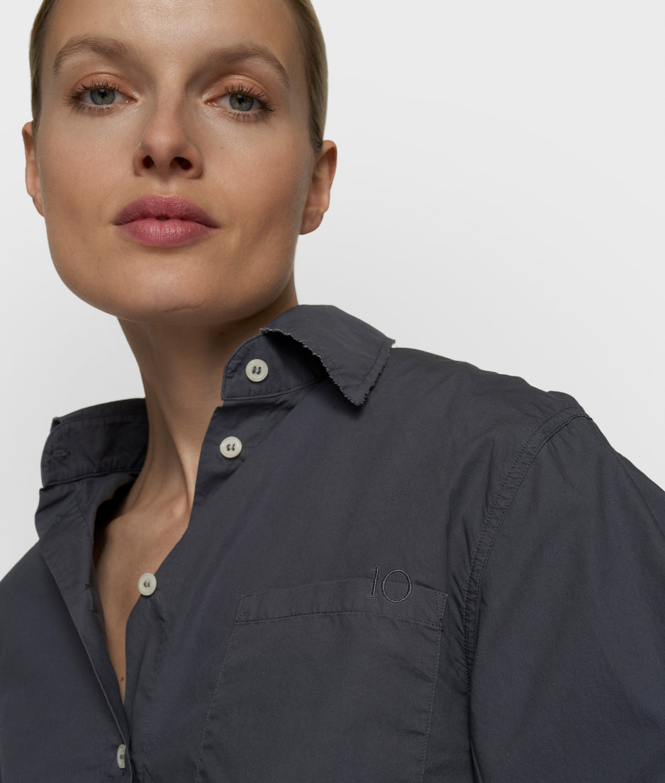 cropped shoulder blouse | steel blue