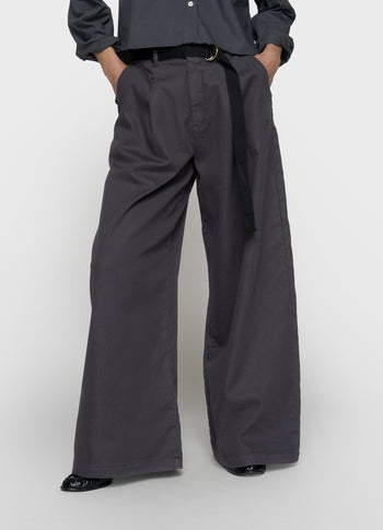 wijde broek jog twill | steel blue