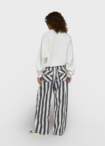 straight leg pants stripes | ecru/steel blue