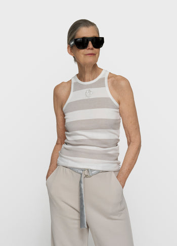 tanktop rib strepen | white/stone
