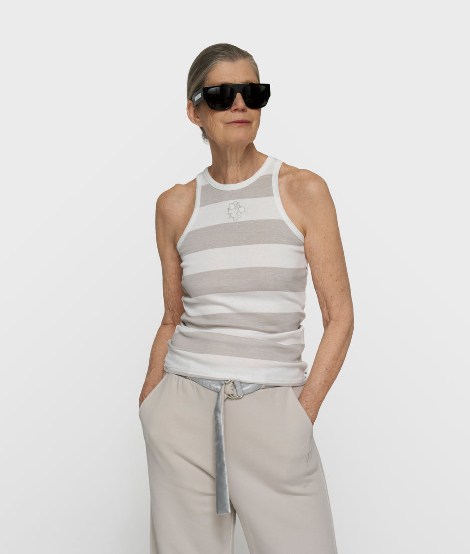 tanktop rib strepen | white/stone