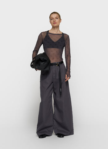 mesh top lange mouwen monogram | steel blue
