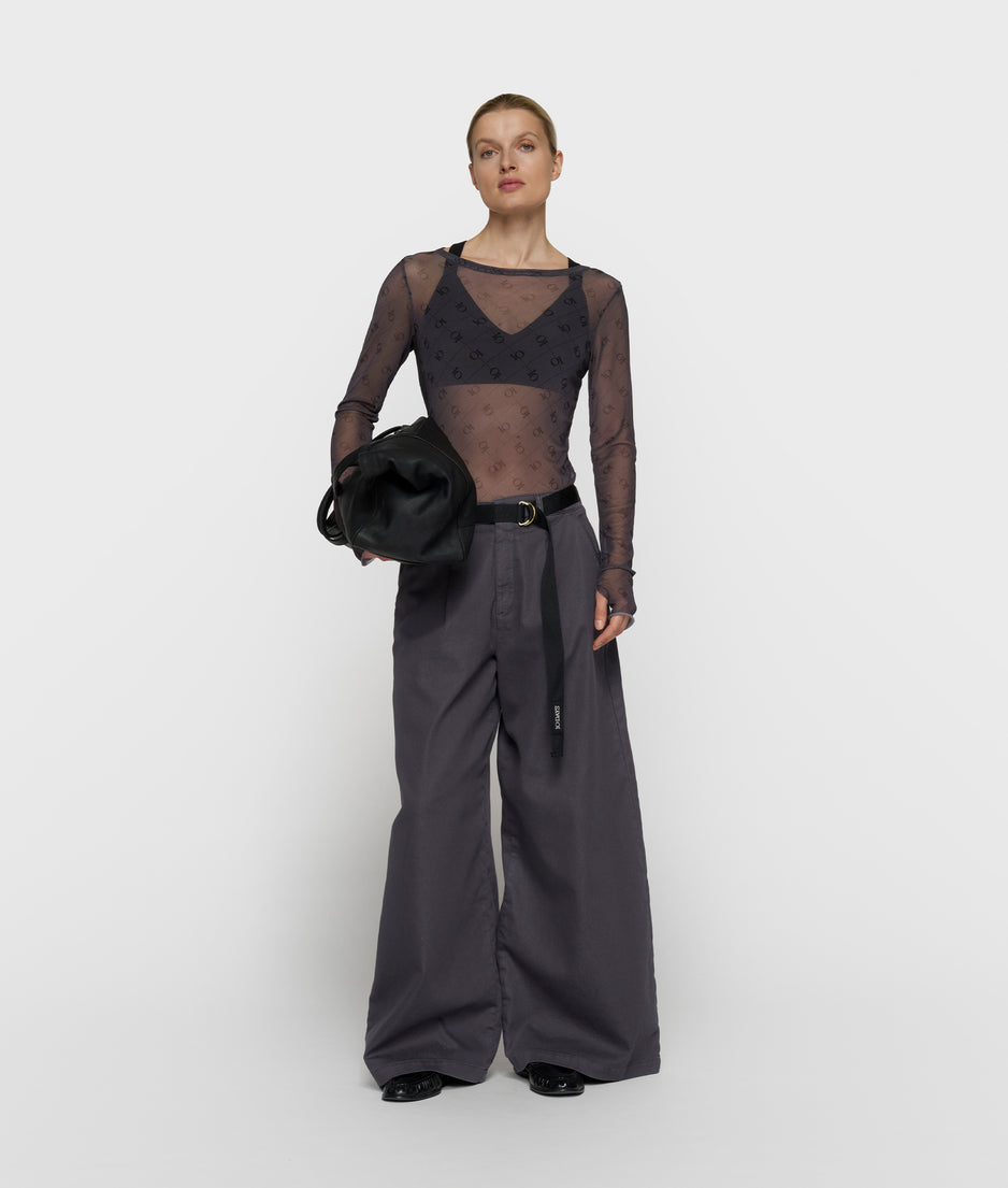 mesh top lange mouwen monogram | steel blue