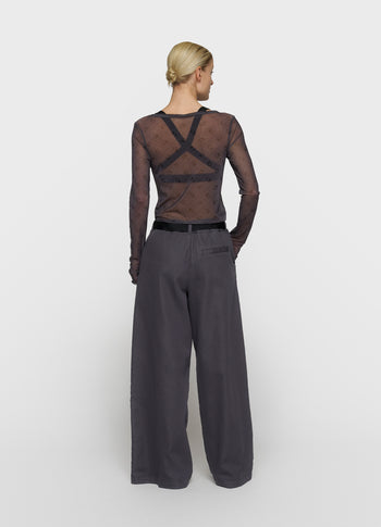 mesh top lange mouwen monogram | steel blue