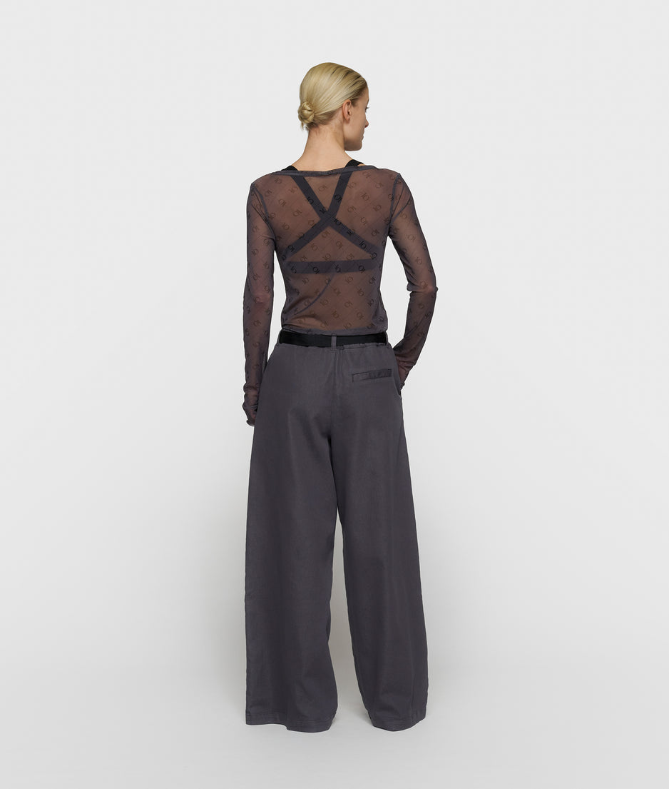 mesh top lange mouwen monogram | steel blue