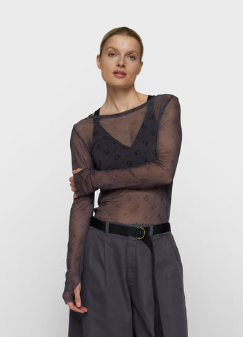 mesh top lange mouwen monogram | steel blue