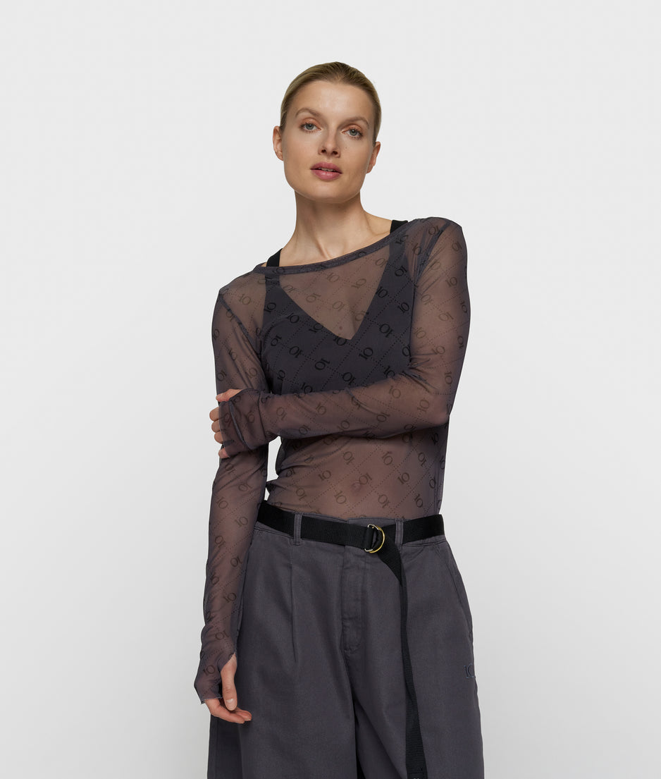 mesh top lange mouwen monogram | steel blue