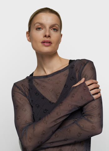mesh top lange mouwen monogram | steel blue