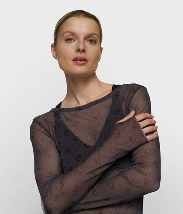 mesh top lange mouwen monogram | steel blue