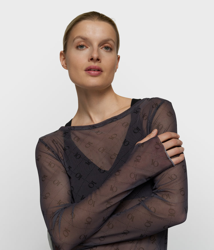 mesh top lange mouwen monogram | steel blue