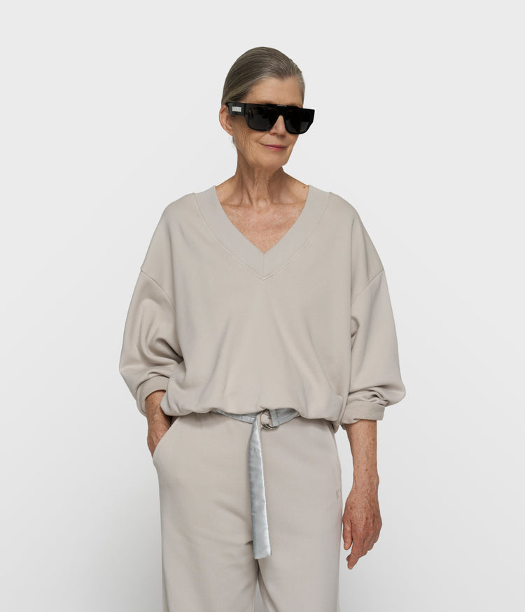 V-hals balloon sweater | stone