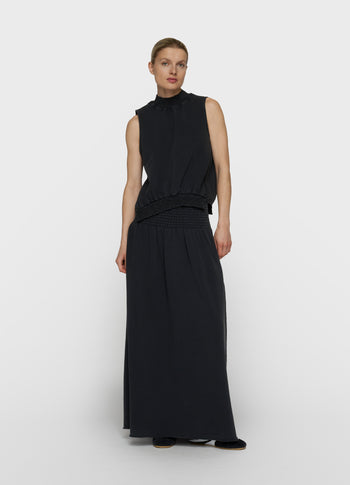smocked top | dark charcoal
