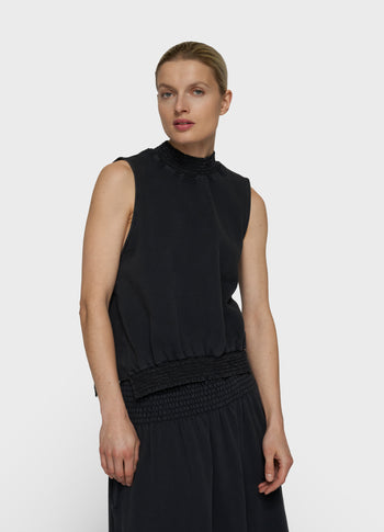 smocked top | dark charcoal