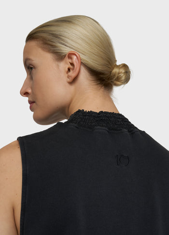 smocked top | dark charcoal