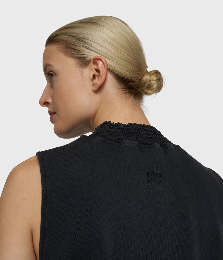 smocked top | dark charcoal