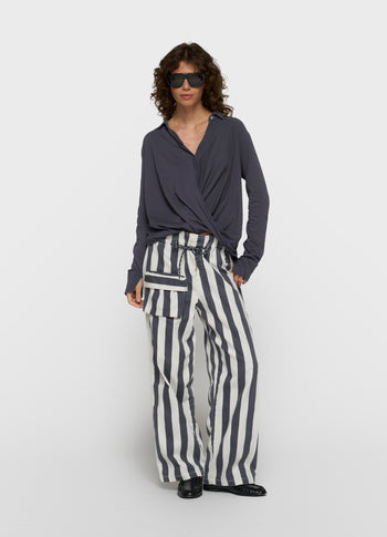 wrap blouse | steel blue