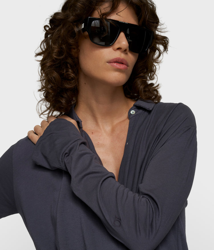 wrap blouse | steel blue