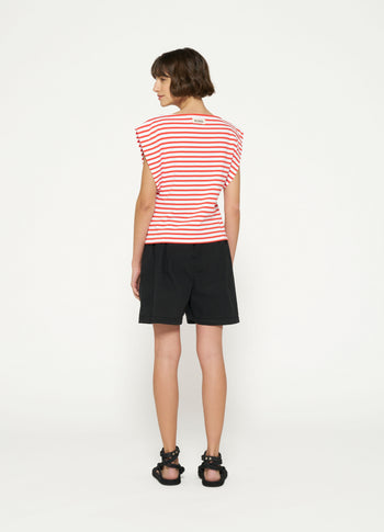 squared proud tee stripes | white/poppy red