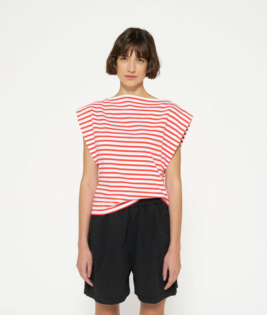 squared proud tee stripes | white/poppy red