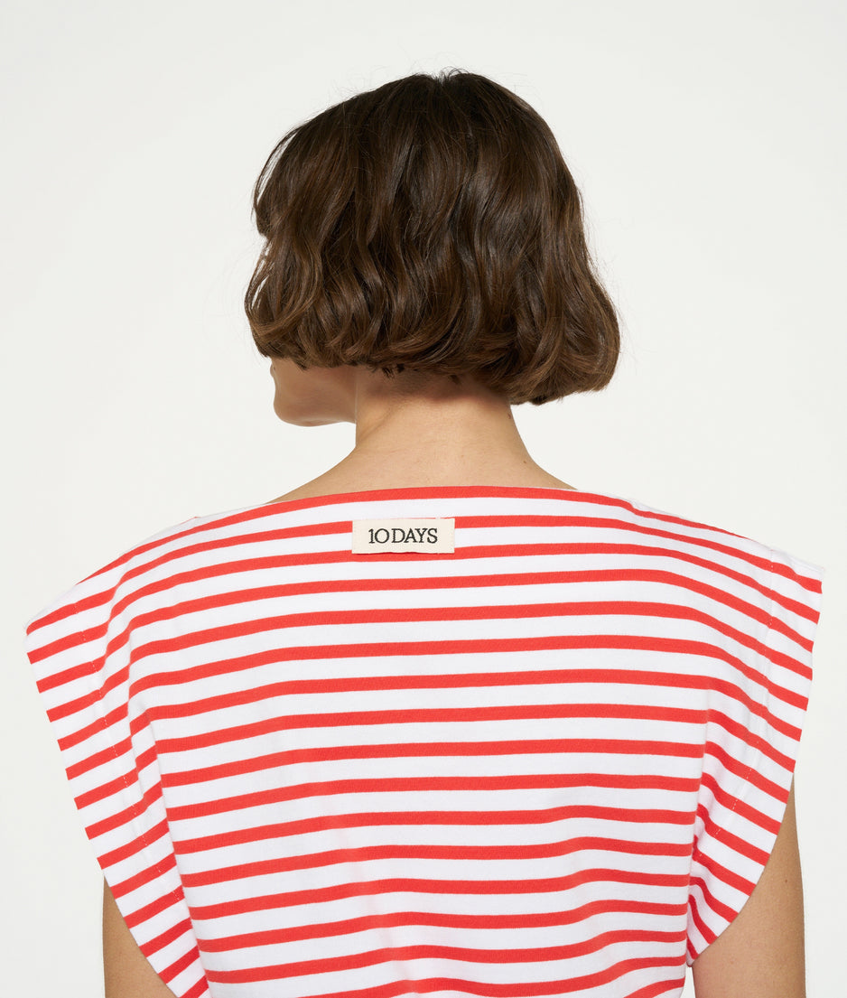 squared proud tee stripes | white/poppy red