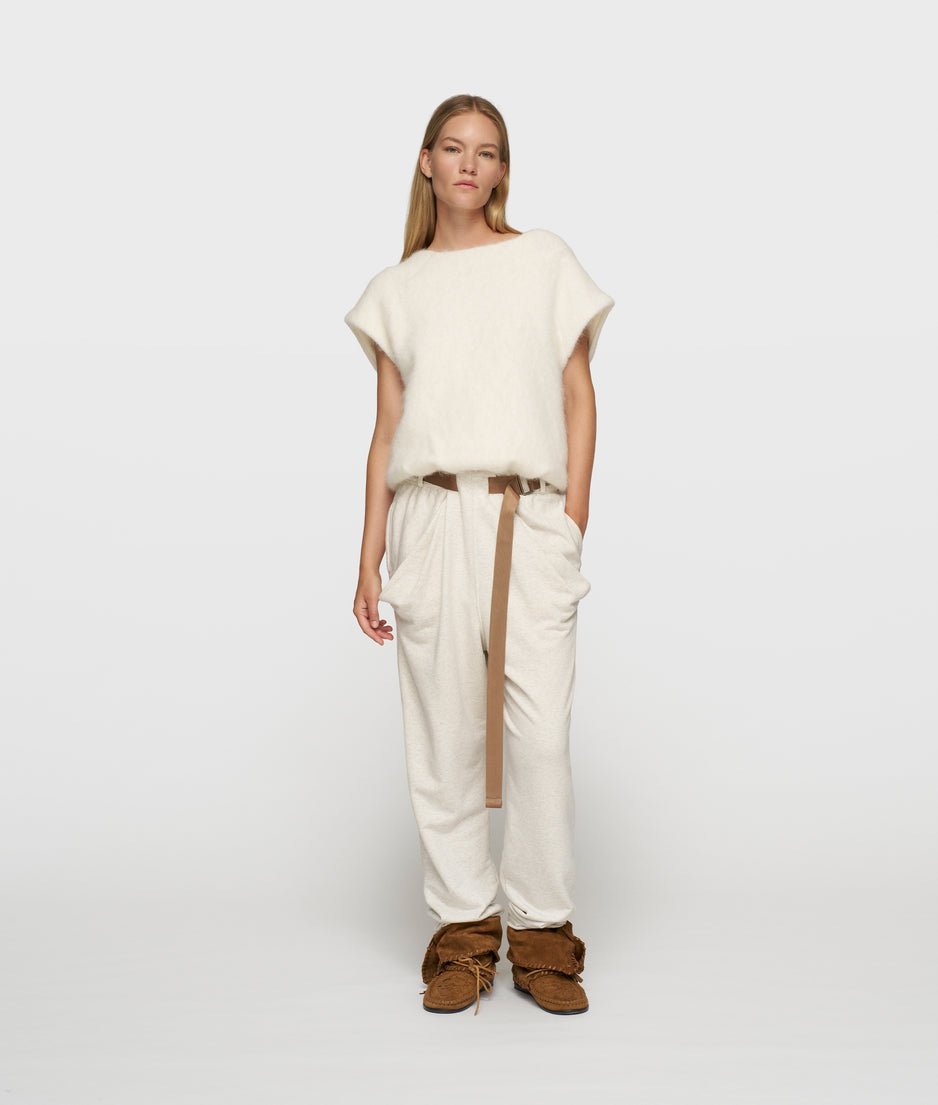 balloon hairy knit top | ecru