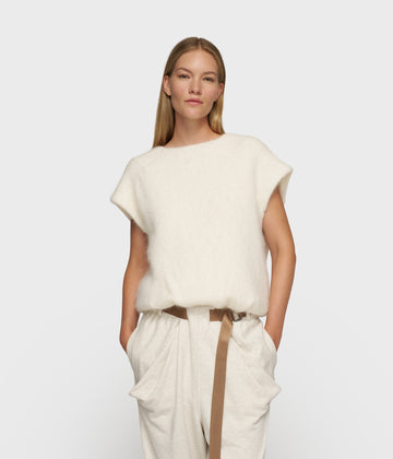 balloon hairy knit top | ecru