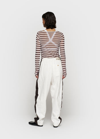 mesh long sleeve stripes | ecru/wine