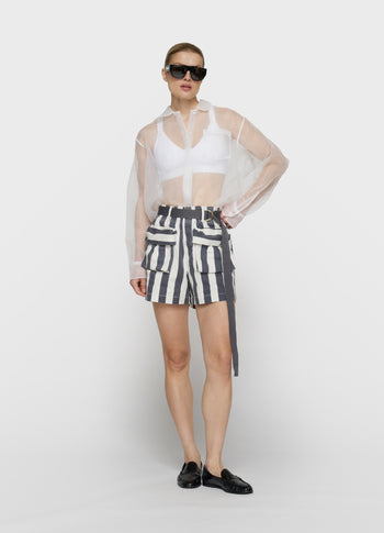utility shorts stripes | ecru/steel blue