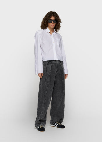 cropped shoulder blouse | white