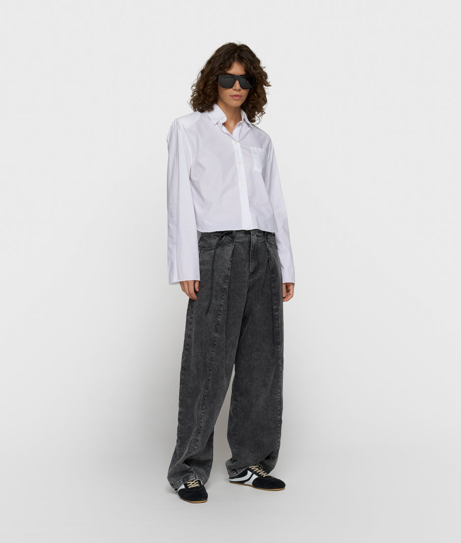 cropped shoulder blouse | white