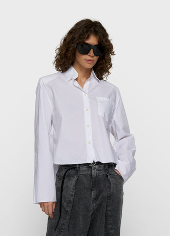 cropped shoulder blouse | white