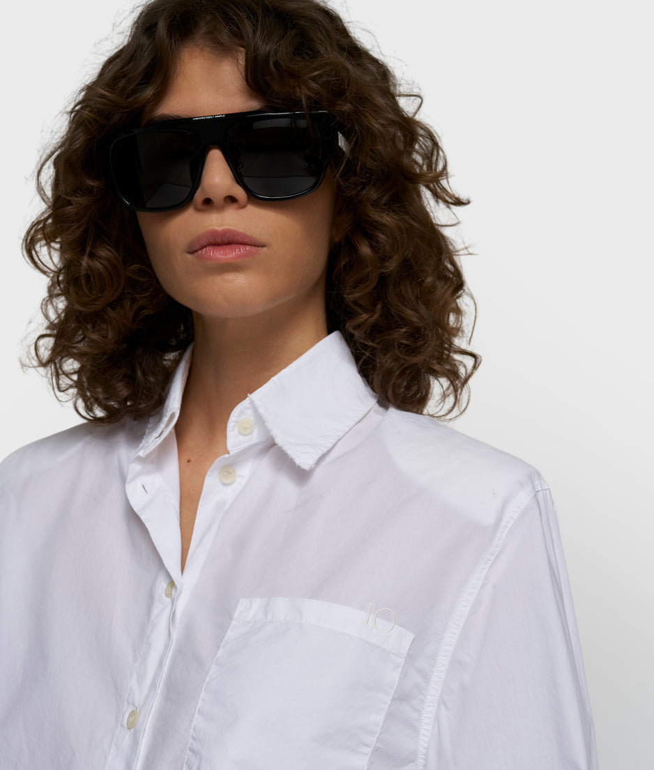 cropped shoulder blouse | white