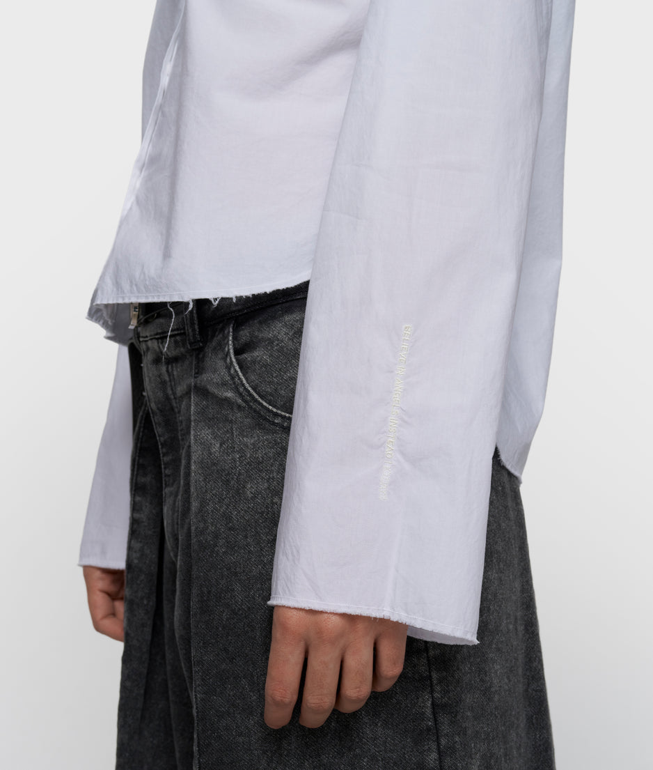 cropped shoulder blouse | white
