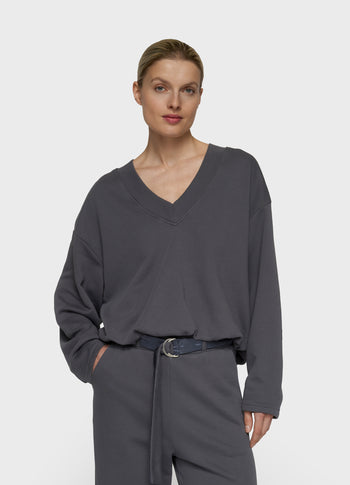 V-hals balloon sweater | steel blue