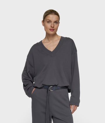 V-hals balloon sweater | steel blue