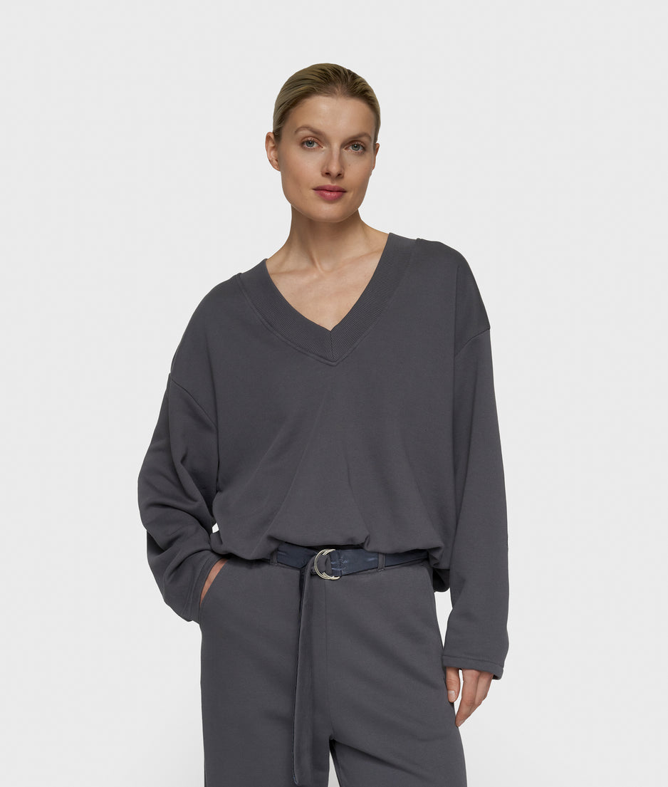V-hals balloon sweater | steel blue