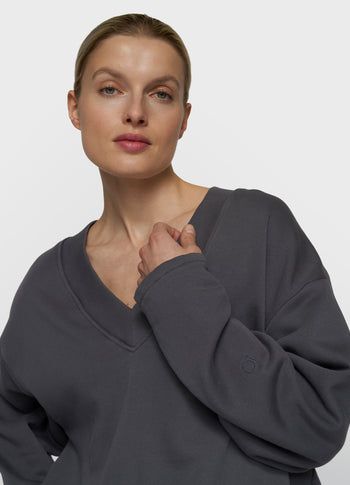 V-hals balloon sweater | steel blue