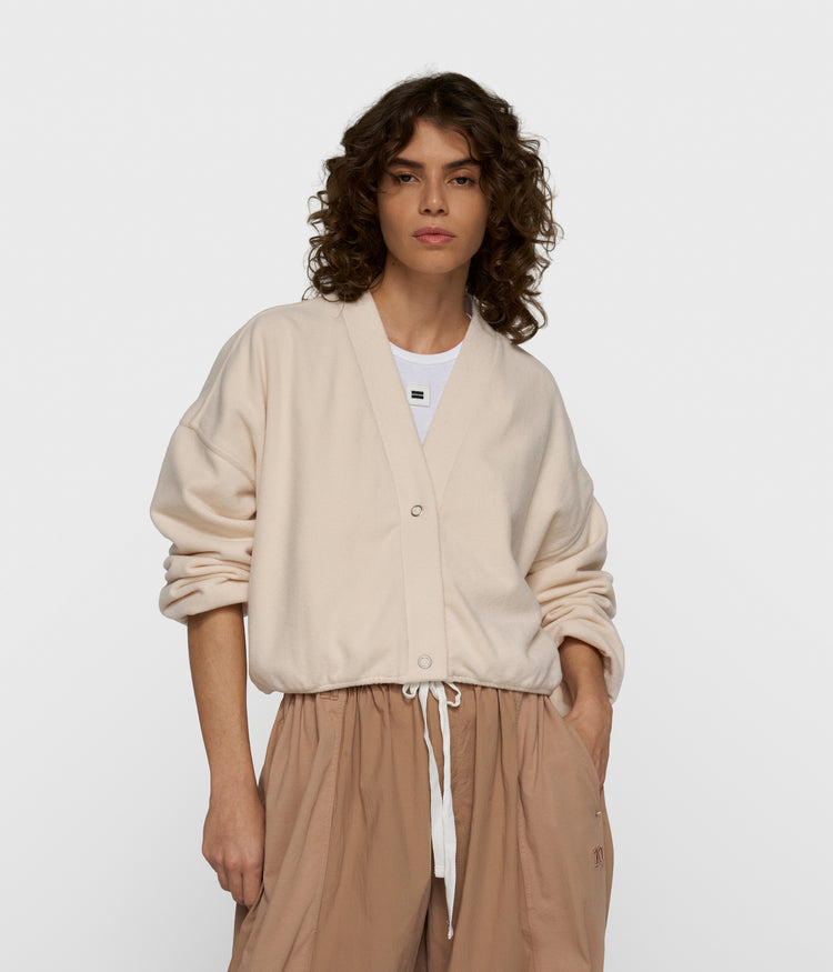 brushed baseball cardigan | powder