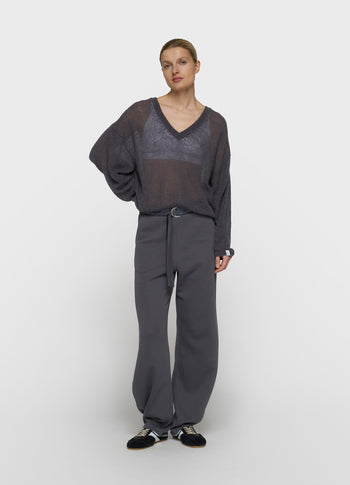 dunne V-hals knit sweater | steel blue