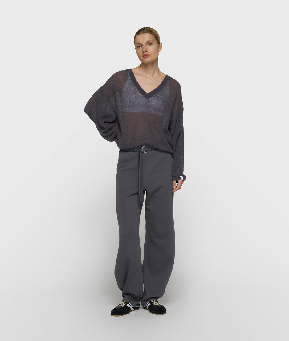 dunne V-hals knit sweater | steel blue
