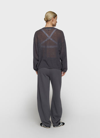 dunne V-hals knit sweater | steel blue