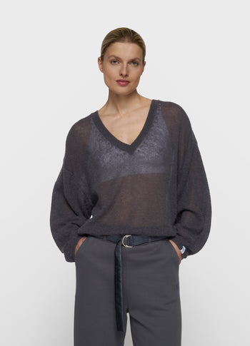 dunne V-hals knit sweater | steel blue