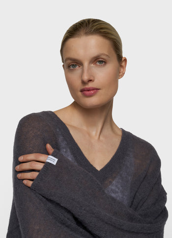 dunne V-hals knit sweater | steel blue